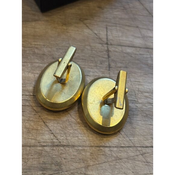 Vintage Spain Damascene Gold & Black Oval Cufflinks With Intricate Pattern - Picture 3 of 5